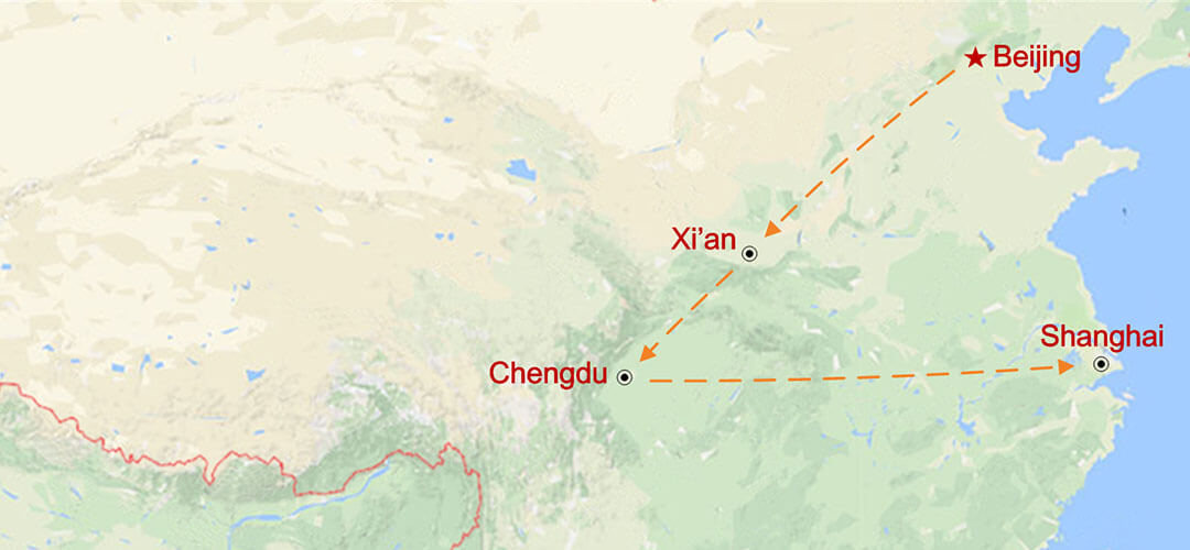 Chengdu y el Triángulo Dorado Map