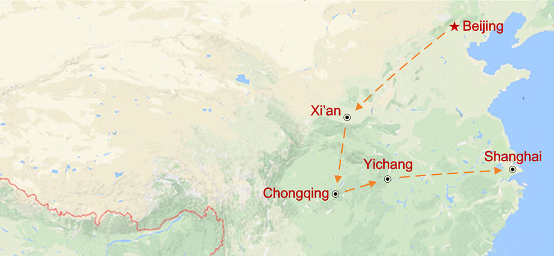 Yangtze Flusskreuzfahrt und Chinas Goldenes Dreieck Map