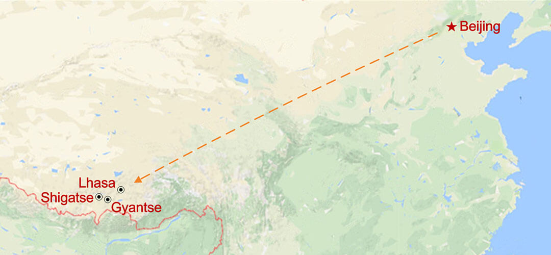 Beijing and Tibet Highlights Tour Map