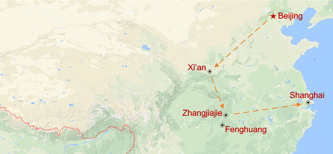 The Golden Triangle Plus Zhangjiajie Map