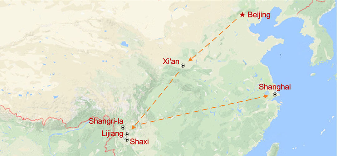 Yunnan Highlights und Goldenes Dreieck Tour Map